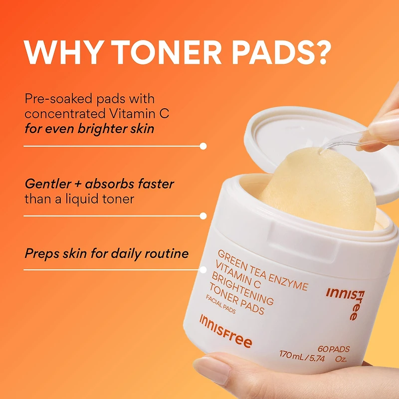 Green Tea Enzyme Vitamin C Brightening + Exfoliating Toner Pads