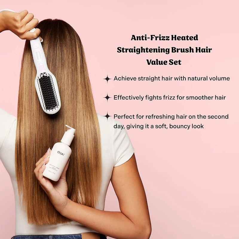 Mane x OUAI Anti-Frizz Heated Straightening Brush Hair Value Set