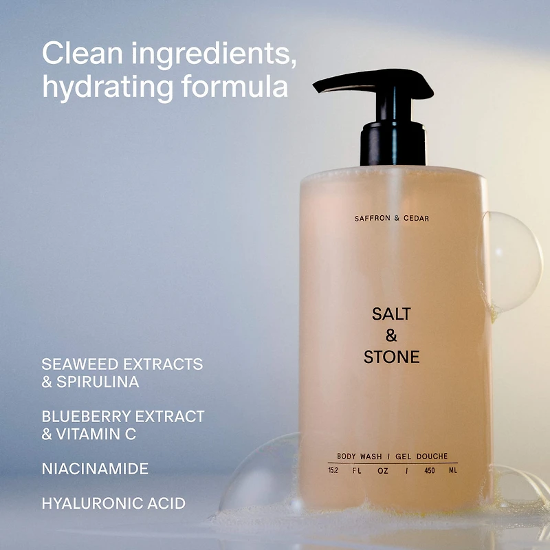 Saffron & Cedar Body Wash with Niacinamide + Probiotics
