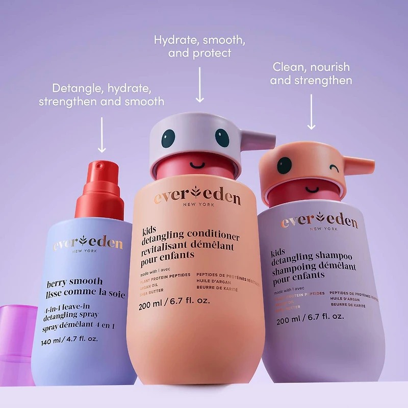 Vaporisateur démêlant sans rinçage 4-en-1 lisse comme la soie pour enfants