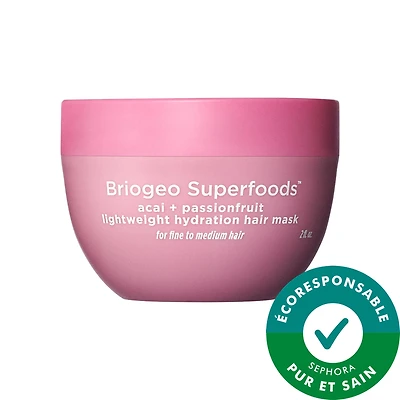 Briogeo Mini Masque capillaire hydratant léger Superfoods™ au fruit de la passion et açaï pour cheveux fins 2 oz/59 ml