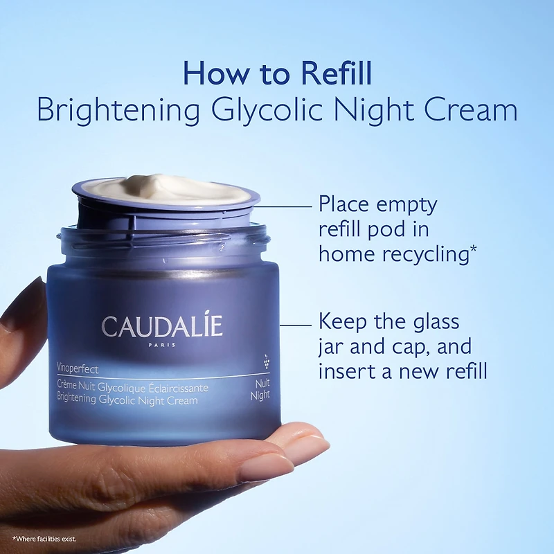 Crème de nuit éclat à l’acide glycolique Vinoperfect rechargeable