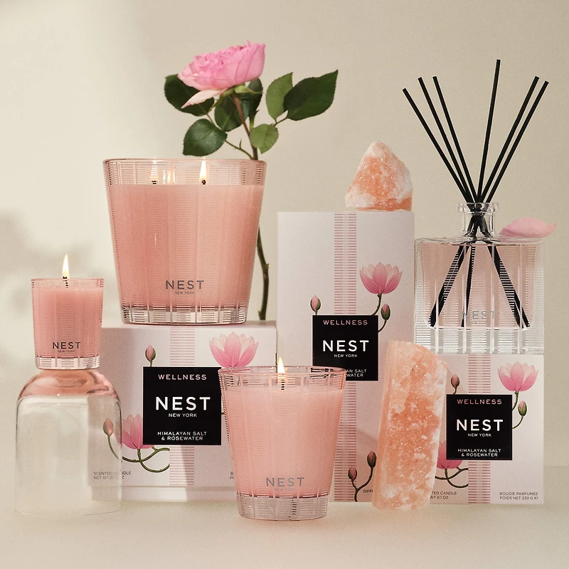 Bougie au sel de l’Himalaya et eau rose