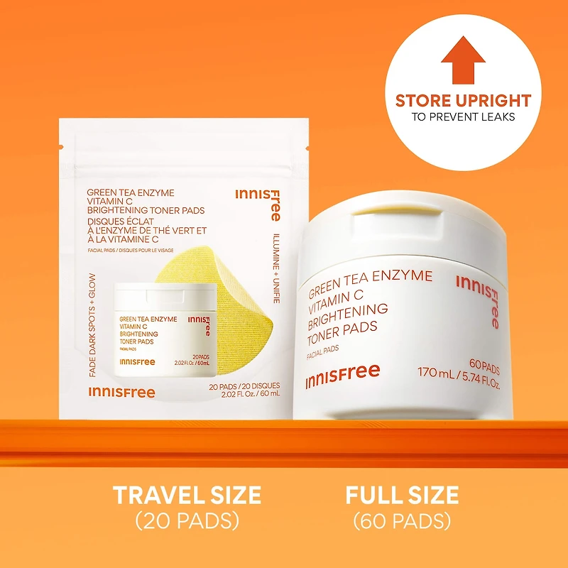 Green Tea Enzyme Vitamin C Brightening + Exfoliating Toner Pads