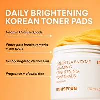 Green Tea Enzyme Vitamin C Brightening + Exfoliating Toner Pads