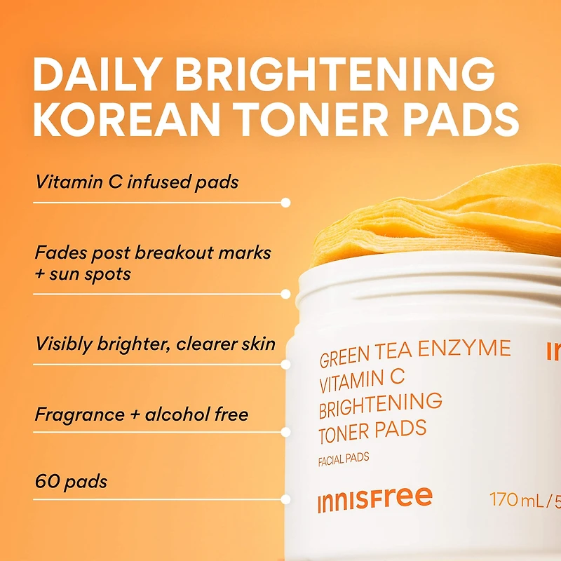 Green Tea Enzyme Vitamin C Brightening + Exfoliating Toner Pads