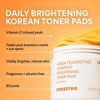 Green Tea Enzyme Vitamin C Brightening + Exfoliating Toner Pads