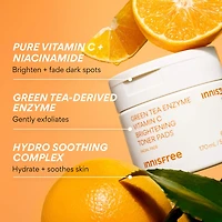 Green Tea Enzyme Vitamin C Brightening + Exfoliating Toner Pads