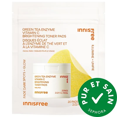 Timbres toniques exfoliant et illuminant avec enzymes de thé vert vitamine C