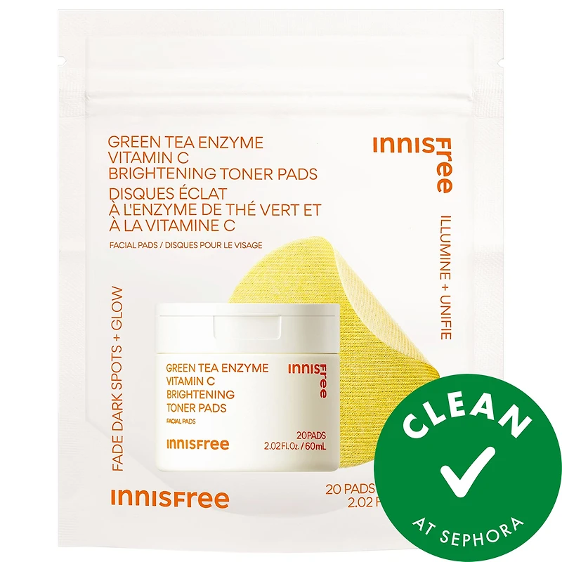 Green Tea Enzyme Vitamin C Brightening + Exfoliating Toner Pads