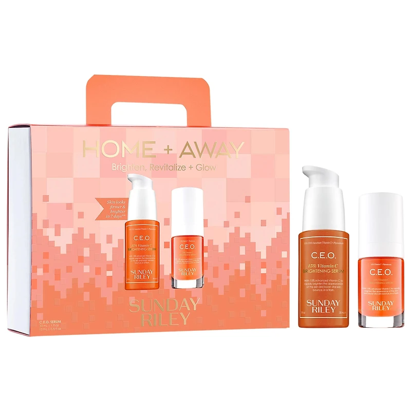 Sunday Riley HOME + AWAY BRIGHTEN, REVITALIZE + GLOW WITH CEO 15% VITAMIN C SERUM