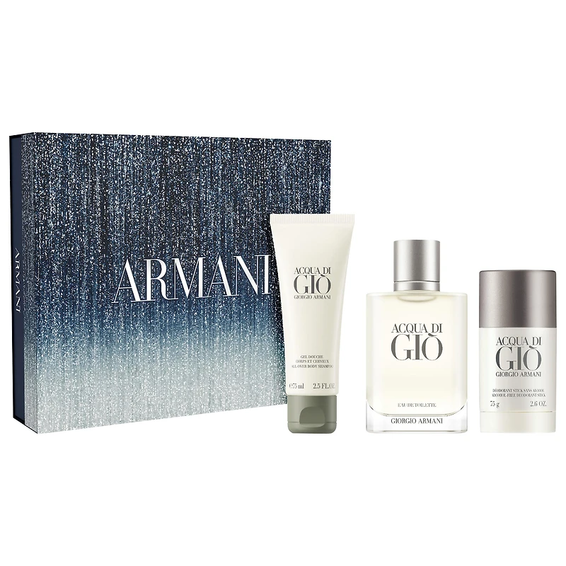 Armani Beauty Acqua di Gio Eau de Toilette Gift Set Acqua di Gio Eau de Toilette (3.4 oz) ; Acqua di Gio Shower Gel (2.5 oz) ; Acqua di Gio Deodorant Stick (75 g)/Acqua di Gio Eau de Toilette (100 mL) ; Acqua di Gio Shower Gel (75 mL) ; Acqua di Gio Deodo