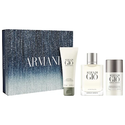 Armani Beauty Acqua di Gio Eau de Toilette Gift Set Acqua di Gio Eau de Toilette (3.4 oz) ; Acqua di Gio Shower Gel (2.5 oz) ; Acqua di Gio Deodorant Stick (75 g)/Acqua di Gio Eau de Toilette (100 mL) ; Acqua di Gio Shower Gel (75 mL) ; Acqua di Gio Deodo