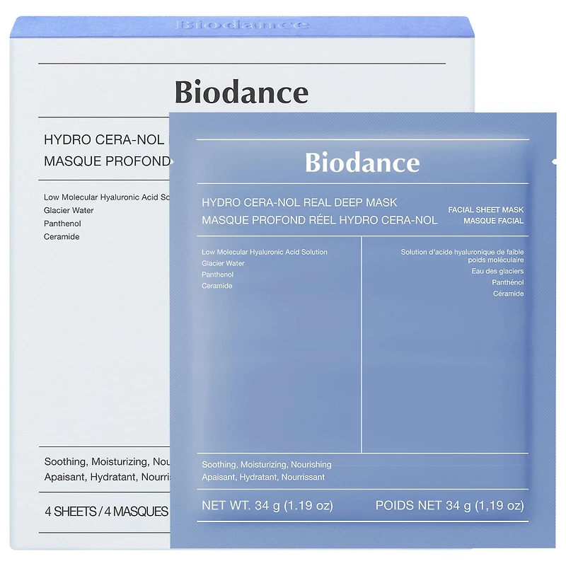 Biodance Hydro Cera-nol Real Deep Mask - 4 pack for Dryness Relief & Redness Soothing 4 Masks/1 pack