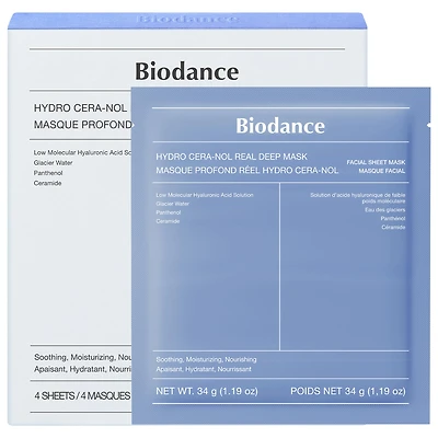 Biodance Hydro Cera-nol Real Deep Mask - 4 pack for Dryness Relief & Redness Soothing 4 Masks/1 pack