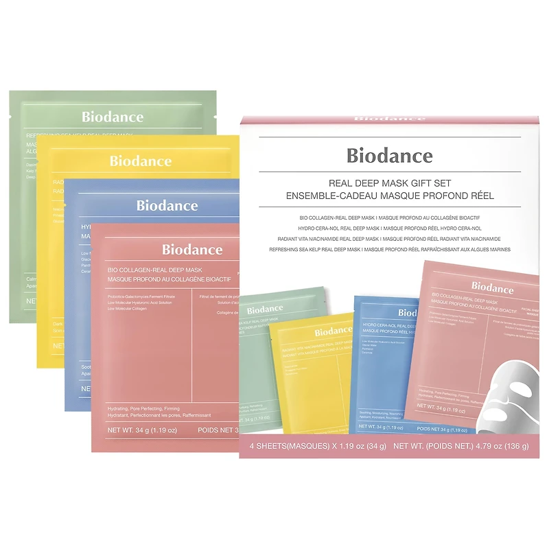 Biodance Real Deep Mask Gift Set - 4 Masks for Pore Care, Hydration, Calming and Dark Spot Treatment