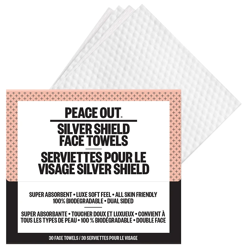 Peace Out Silver Shield Disposable Face Towels 30 Count/30 Count
