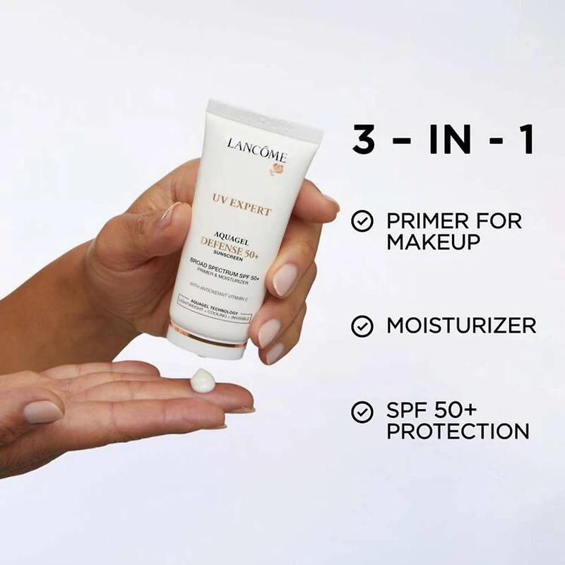 Duo base et hydratant FPS 50, écran solaire UV Expert Aquagel Defense