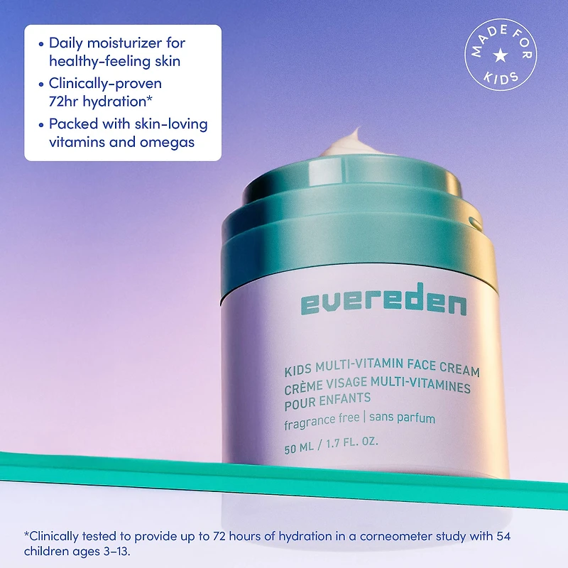 Crème visage multivitaminée pour enfants avec vitamine E, B3, B5 (niacinamide) et squalane