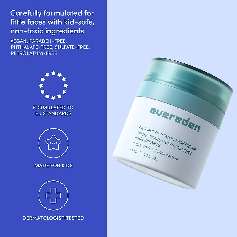 Crème visage multivitaminée pour enfants avec vitamine E, B3, B5 (niacinamide) et squalane