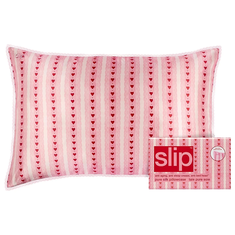 Slip Pure Silk Queen Pillowcase With Lace Trim in Sweetie 9.46 oz/268 mL