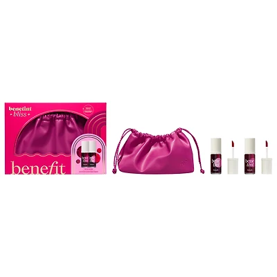 Benefit Cosmetics Benetint Bliss Liquid Lip + Cheek Blush Stain Duo Makeup Gift Set 0.2 oz/6 mL