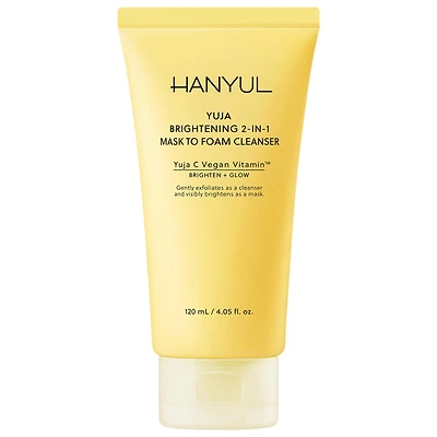Hanyul Yuja Brightening 2-in-1 Mask to Foam Cleanser with Vitamin C + Niacinamide 4.05 oz/120 mL