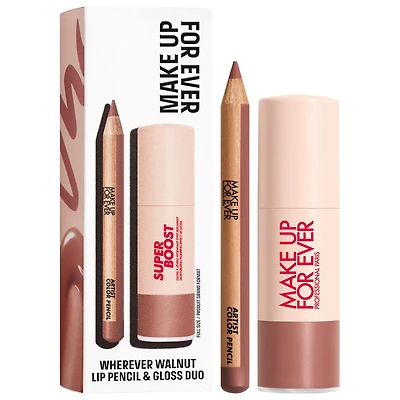 MAKE UP FOR EVER Mini Artist Color Pencil Lip Liner & Full Super Boost Gloss Kit 0.02 oz/ 0.7 g + 0.3 9 mL