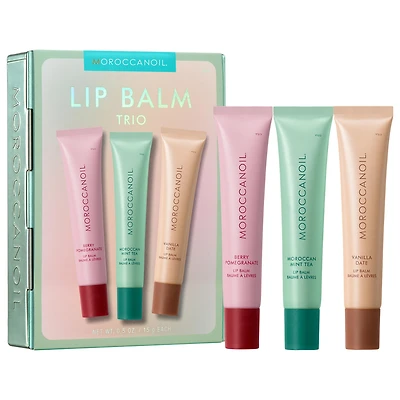 Moroccanoil Lip Balm Trio Gift Set - Hydrating Argan + Peptide Lip Treatment .5/15 g