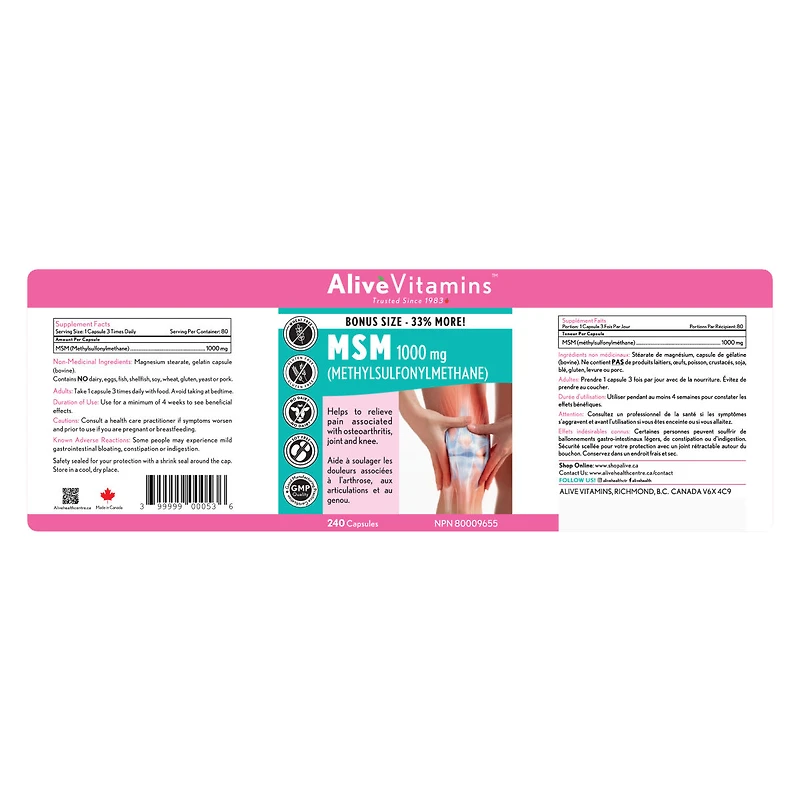 MSM 1000mg – Methylsulfonylmethane - 1000 mg