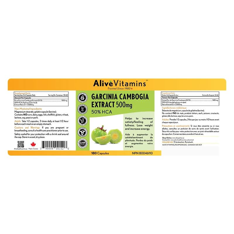 Garcinia Cambogia Extract (GCE) - 500 mg