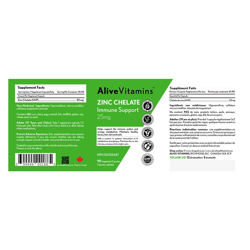 Zinc Chelate – Immune Support - 25mg