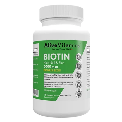 Biotin Bonus Size 60+15 - 5000 mcg