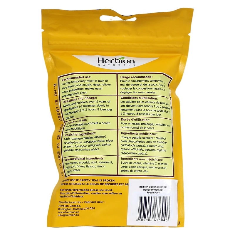 Herbion Cough Lozenges Pouch – Honey Lemon