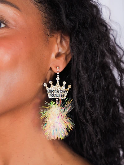 Birthday Queen Pom Pom Earrings