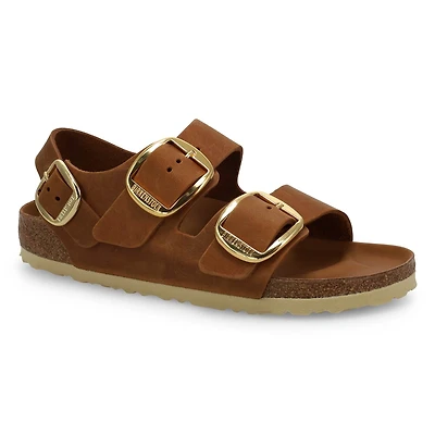 Sandale étroite à 3 brides en cuir huilé avec gros