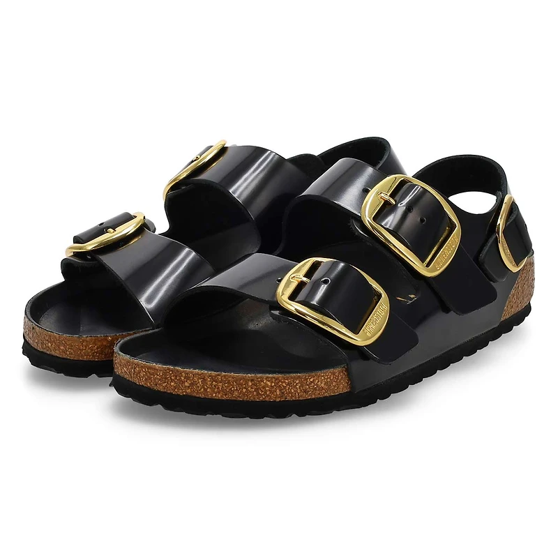 Women's Milano Big Buckle Leather 3 Strap Narrow S