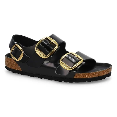 Women's Milano Big Buckle Leather 3 Strap Narrow S