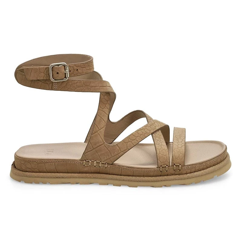 Women's Golden Gaze Embossed Ankle Wrap Sandal - M