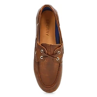 SLIMBOAT Distressed leather boat shoe, tan, women'