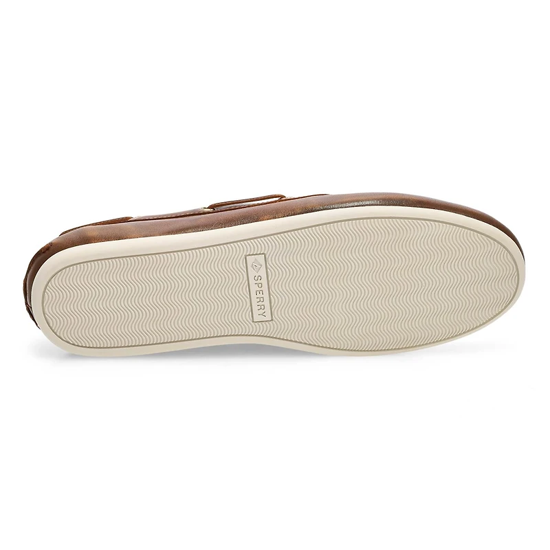 SLIMBOAT Distressed leather boat shoe, tan, women'