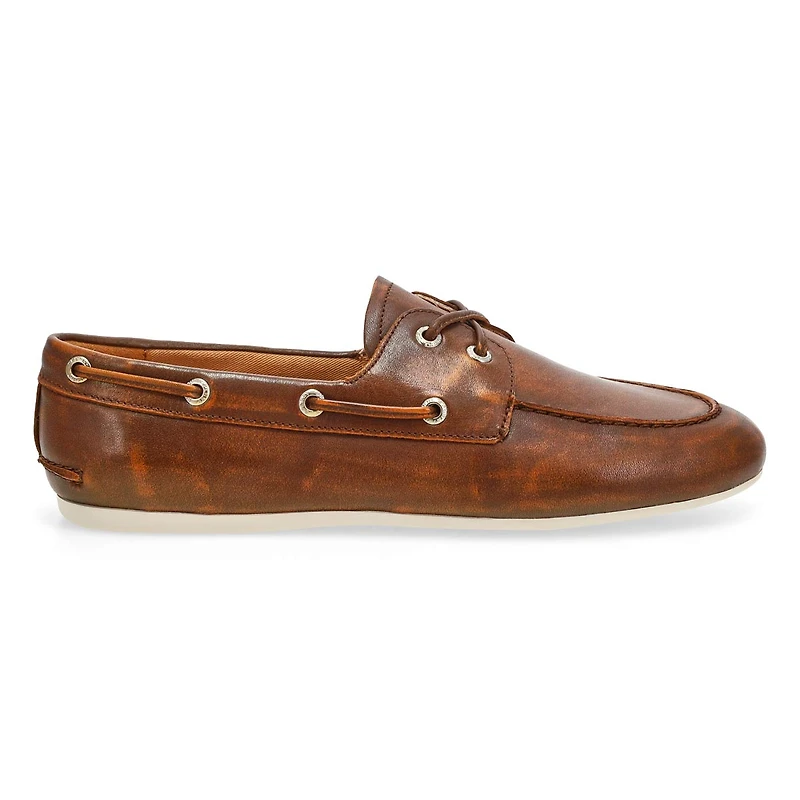 SLIMBOAT Distressed leather boat shoe, tan, women'