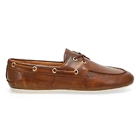 SLIMBOAT Distressed leather boat shoe, tan, women'