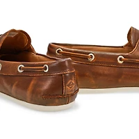 SLIMBOAT Distressed leather boat shoe, tan, women'