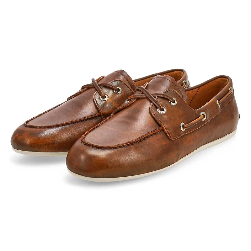 SLIMBOAT Distressed leather boat shoe, tan, women'