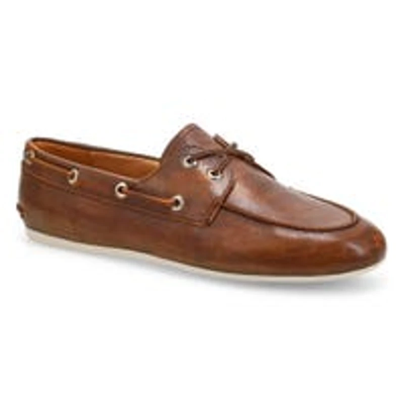 SLIMBOAT Distressed leather boat shoe, tan, women'