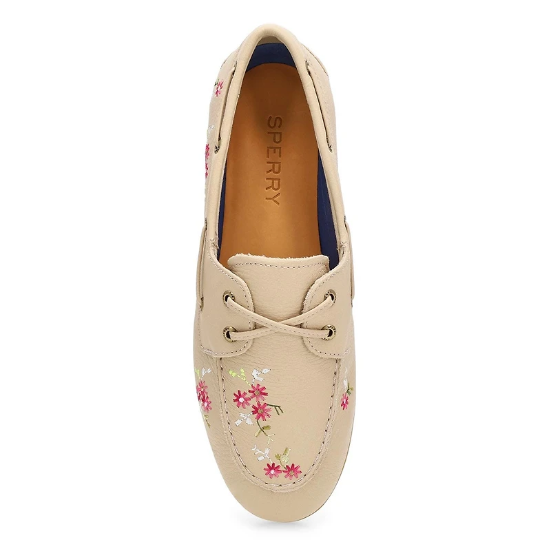 SLIMBOAT Distressed leather boat shoe, tan, women'