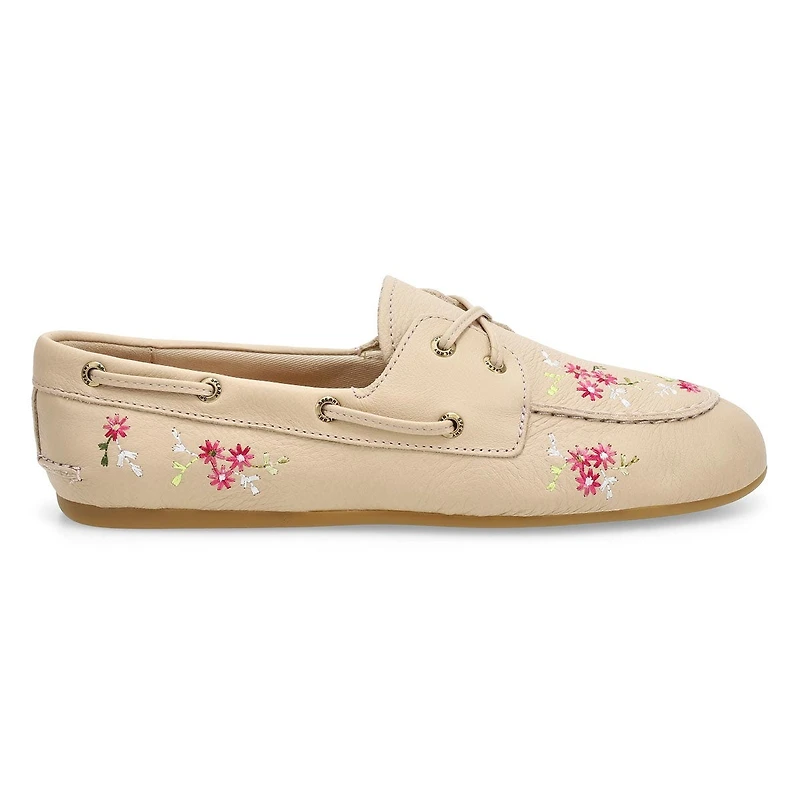 SLIMBOAT Distressed leather boat shoe, tan, women'