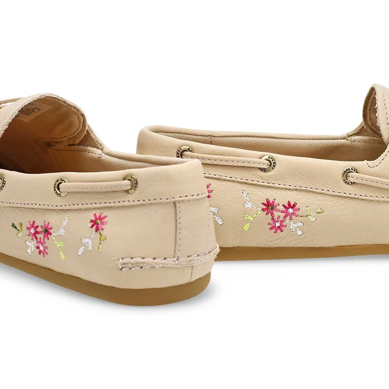 SLIMBOAT Distressed leather boat shoe, tan, women'