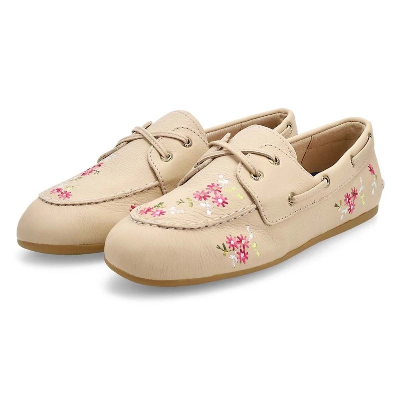 SLIMBOAT Distressed leather boat shoe, tan, women'